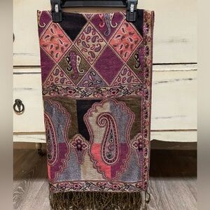 Oversized Paisley Fringe Shawl Wrap – Purple, Pink & Brown